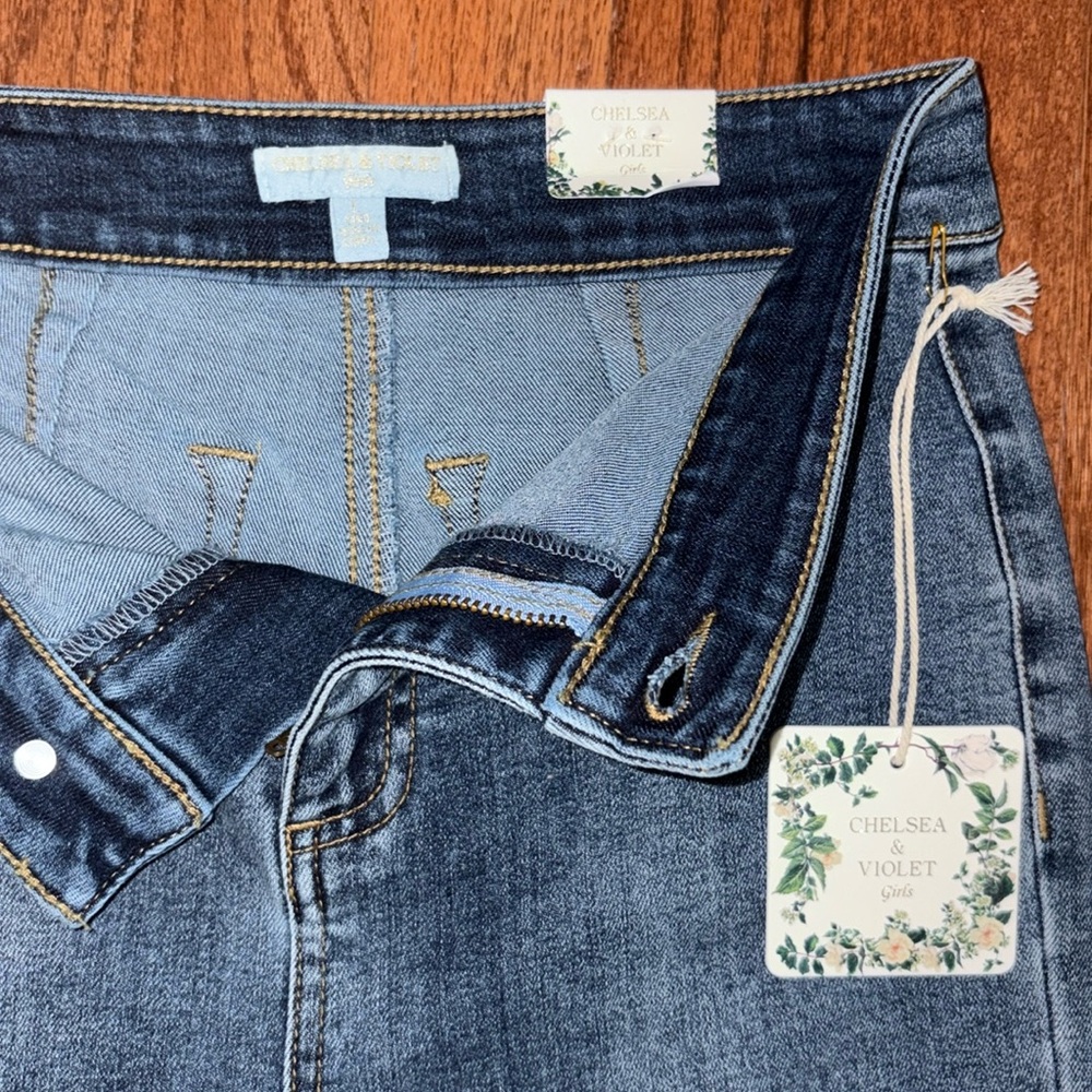 Chelsea & Violet Pink Lace Top with Denim Flare Stretch Jeans Size L 10/12 NWT - Picture 6 of 7
